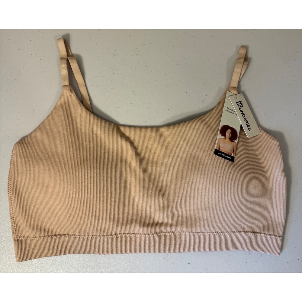 No Boundaries Cami Bralette Women XXL Tan Ribbed Seamless Crop TopNEW